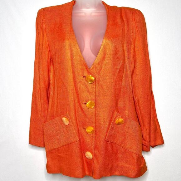 Denise Hajjar Boston Bright Orange V-Neck Blazer - Picture 1 of 14